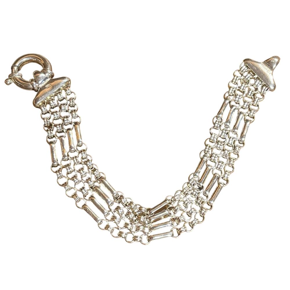 Sterling Silver Bracelet Multi Link 4 Row Woven Large Toggle 7.5 Inches